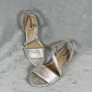 LifeStride Yasmine Silver Wedge Sandals 7w 7 Wide Never Worn